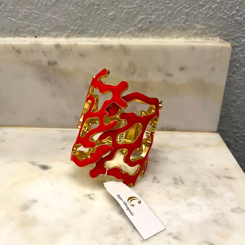 NEW Cuff Bracelet gold and coral hinge cuff bracelet